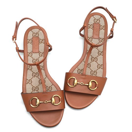 グッチ GUCCI レディース ブラウン ホースビット レザー サンダル  384829 A3N00 2535