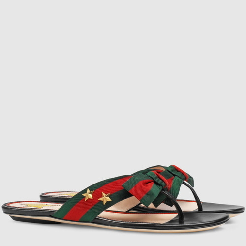 グッチ GUCCI レディース レザー ウェブ ボウ アクセント G トング サンダル 433565 H5QA0 8490