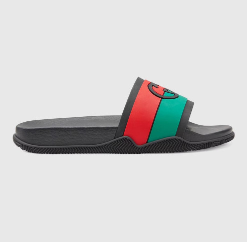 グッチ GUCCI メンズ スライド「インターロッキング G - ブラック レッド グリーン」 サンダル 655265 JFA00 8815