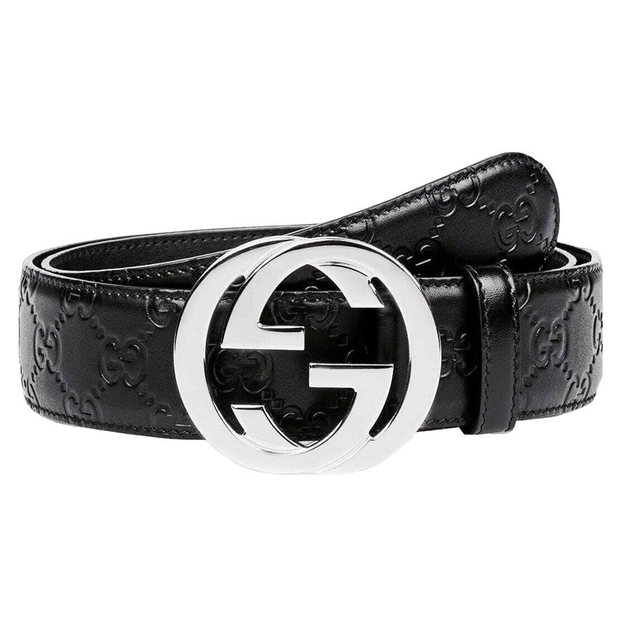 グッチGUCCI メンズ ブラック グッチ シグネチャー レザー バットベルト 411924 CWC1N 1000