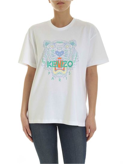 ケンゾー KENZO レディース コットンタイガープリント半袖Tシャツホワイト 2TS959 4YA 01