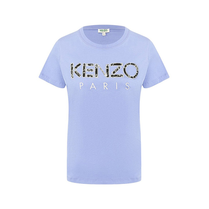 ケンゾーKENZO レディース ケンゾーパリロゴフロントパッチクルーネックコットンTシャツ パープル 2TS701 990 66