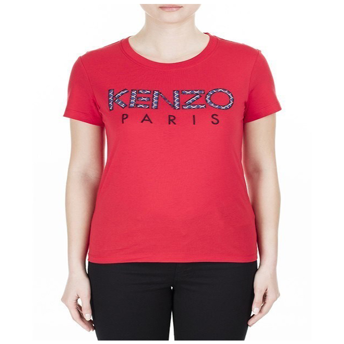 ケンゾーKENZO レディース ケンゾーパリロゴフロントパッチクルーネックコットンTシャツ 2TS701 990 21