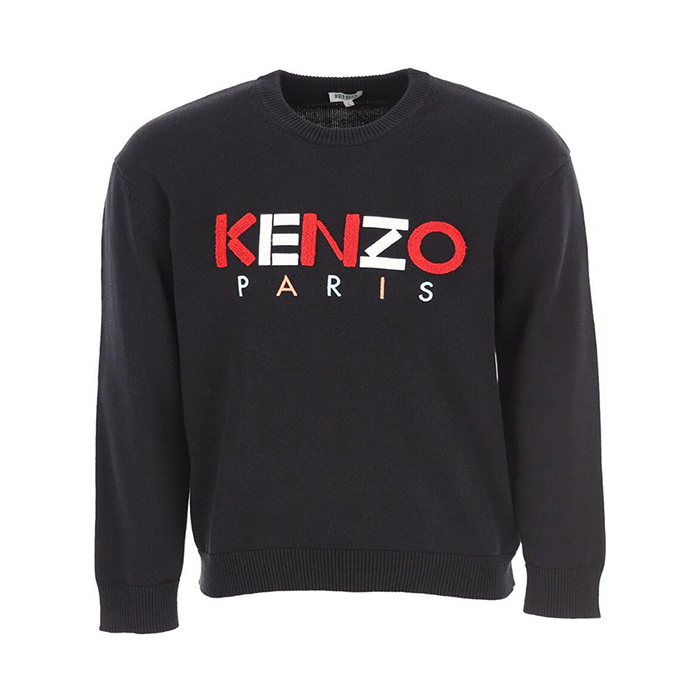 ケンゾー KENZO メンズ 長袖 コットン ニット クルーネック ロゴ 刺繍 5PU217 3LC BLK