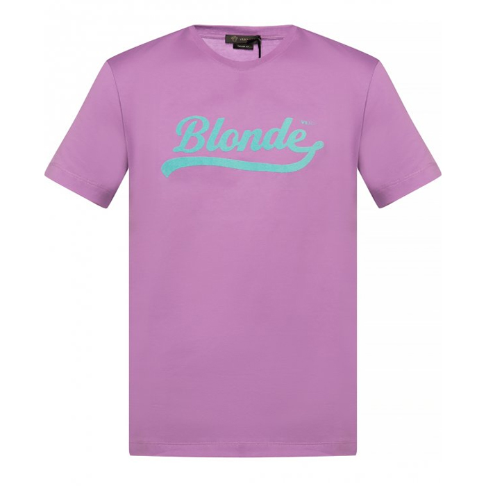 ヴェルサーチ VERSACE メンズロゴパターン印刷パープルクルーネックTシャツ A85997 A228806 A1312