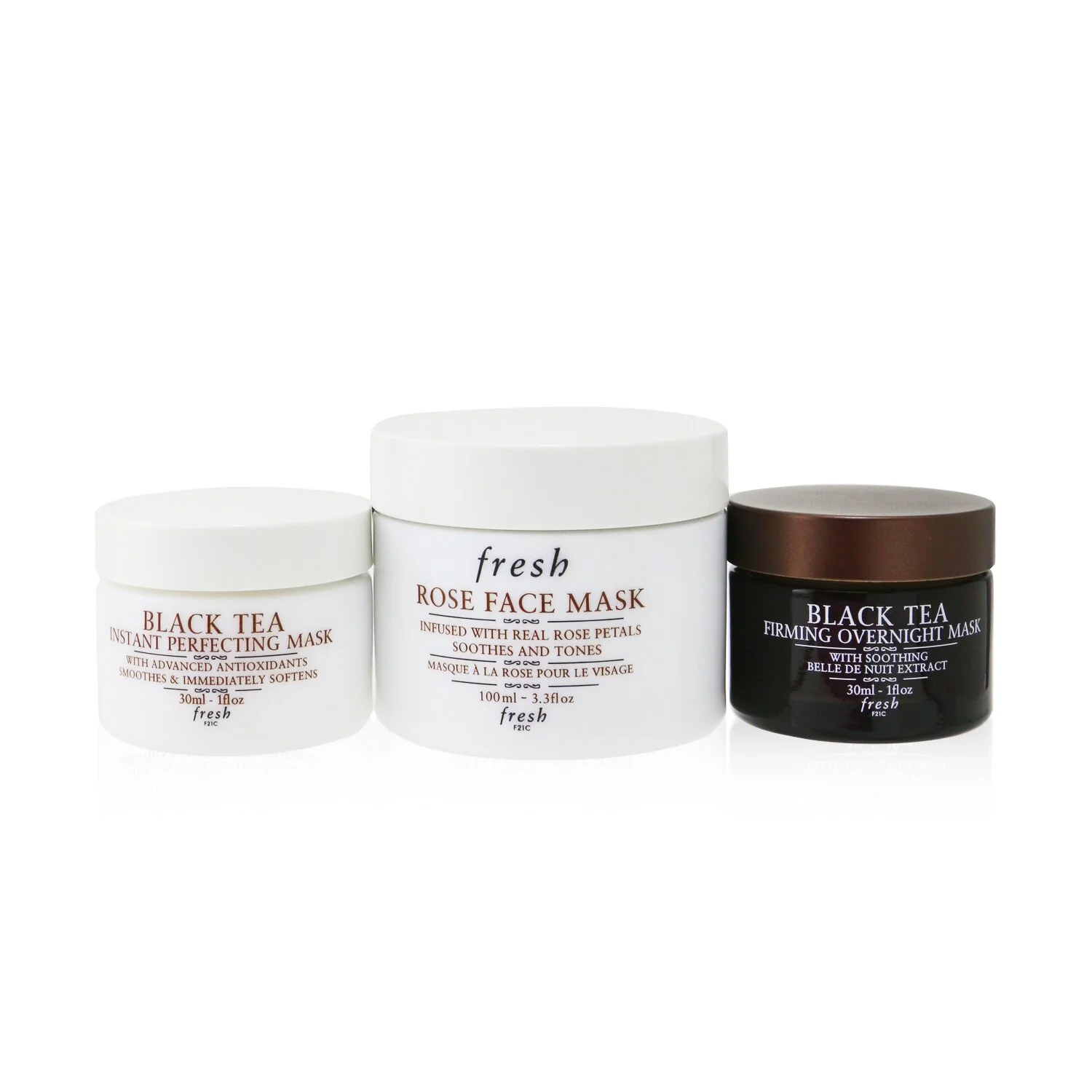 フレッシュFresh レディース Face Mask Set: 1x Rose Face Mask - 100ml/3.3oz + 1x Black Tea Firming Overnight Mask - 30ml/1oz + 1x Black Tea Instant Perfecting Mask - 30ml/1oz 809280145827
