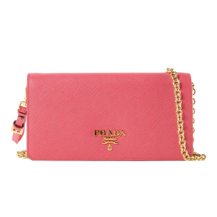 プラダ PRADA レディース レザー ショルダーウォレット チェーンバッグ ポシェット リストレット付き 1DH029 QWA PEONIA F0505/SAFFIANO METAL PEONIA PINK