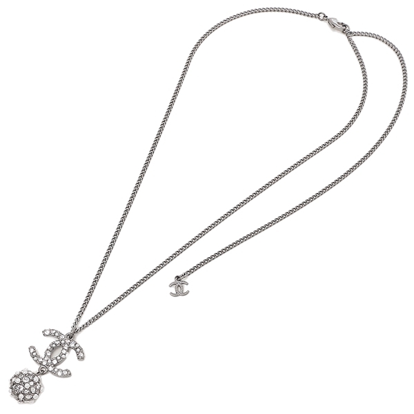 シャネル CHANEL レディースシルバー レディース ダブルCパールクリスタルネックレス AB4789 B04121 N8951