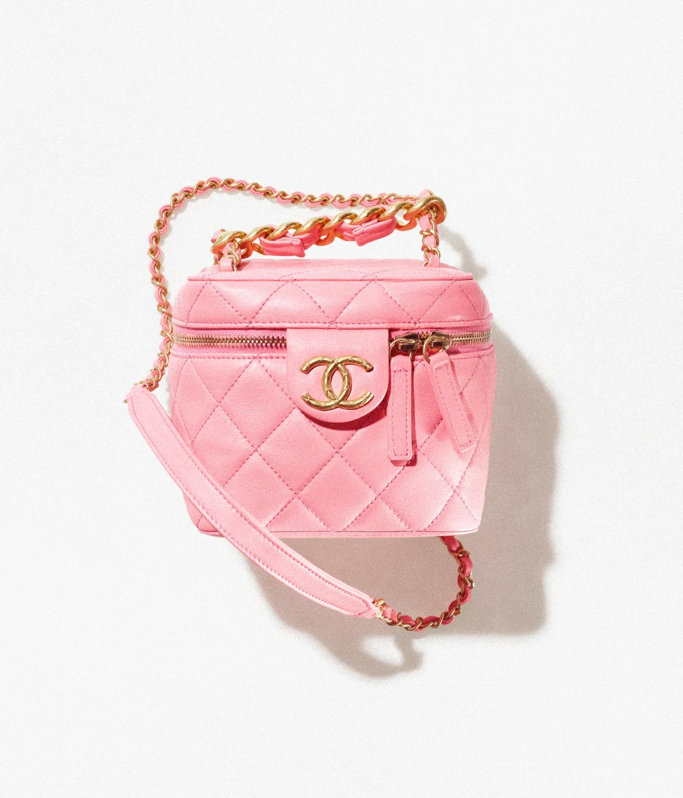 シャネル CHANEL レディーススモールバニティケースカーフスキン＆ゴールドトーンメタル コーラルピンク AS3228 B08008 NH621