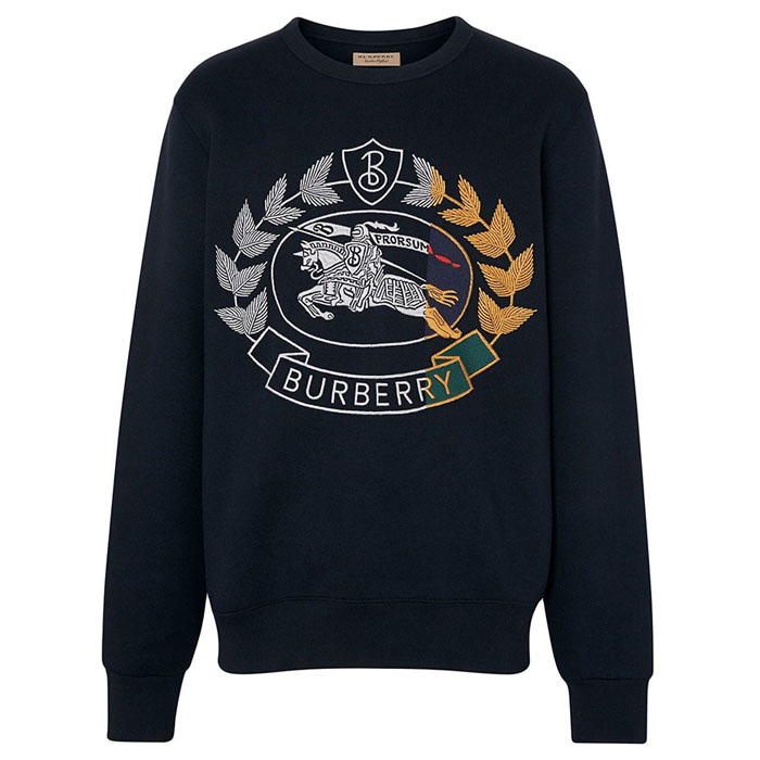 バーバリーBURBERRY エンブロイダリークレストRENSHAW メンズ長袖起毛マンツーマンTシャツ 8007073 A1222 NAVY