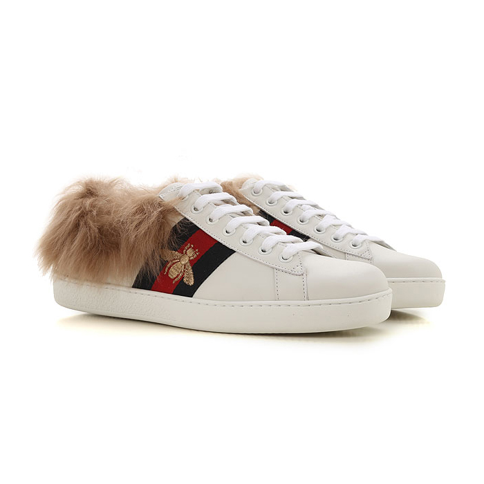 グッチGUCCI MEN SHOES メン ズシューズ 496093 0FI50 9096 Fur-lined Ace Sneakers