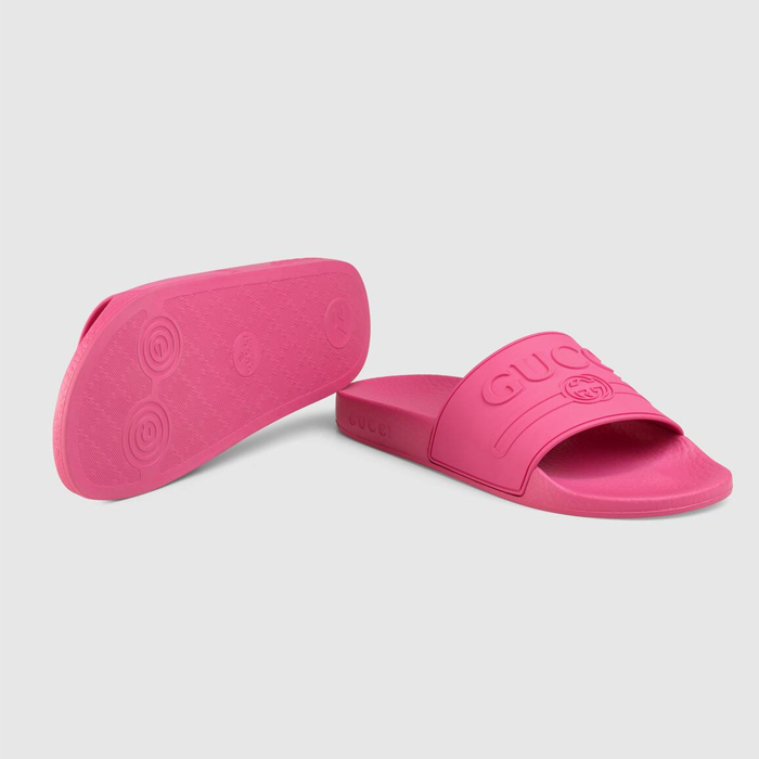 グッチGUCCI LADY SANDALS  レディ サンダル 525140 JCZ00 5516 Logo Rubber Slide Sandal