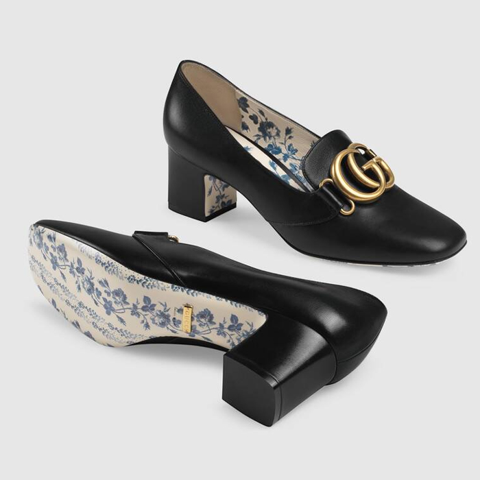 グッチ GUCCI LADY SHOES レディースシューズ 525333 C9D00 1000 Leather Mid-heel Pump with Double G