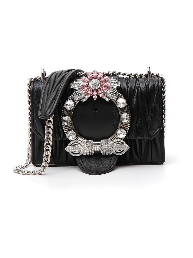 ミュウミュウ MIU MIU BAG レディースバッグ 5BD084N88NERO Matellass_ Embellished Buckle Shoulder Bag