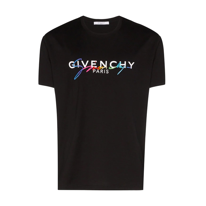 ジバンシィ GIVENCHY メンズ クルーネック 半袖Tシャツ カットソー ロゴT シグニチャー刺繍 コットン BM70RL3002 001