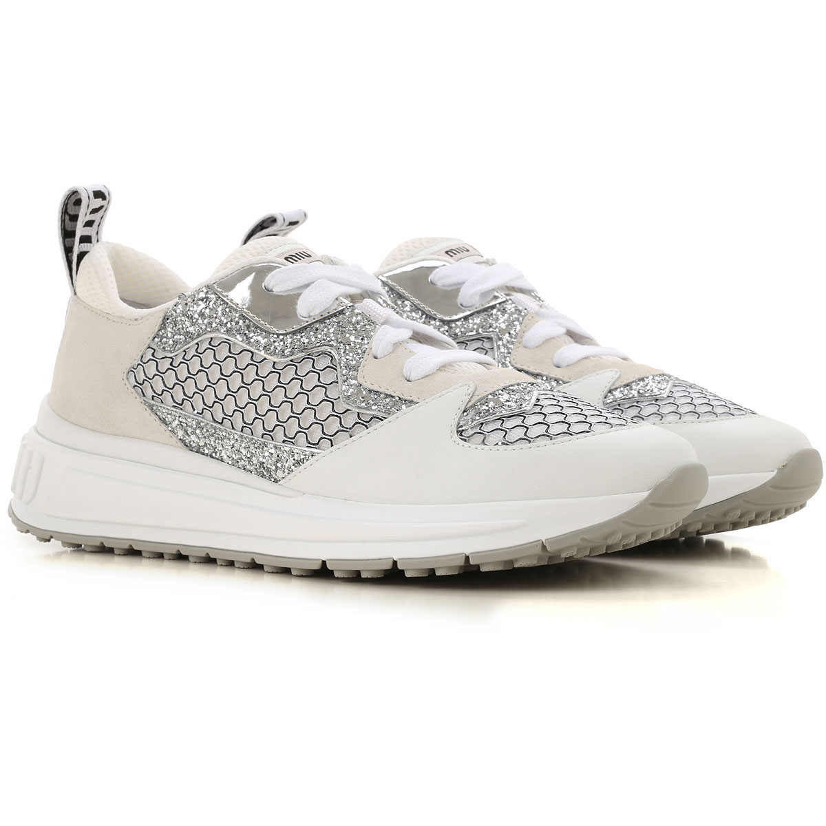 ミュウミュウ MIU MIU LADY SHOES レディースシューズ   5E318C 3KSA BIAR INCALTAMINTE PENTRU FEMEI TENISI & ADIDASI BIANCO ARGENTO