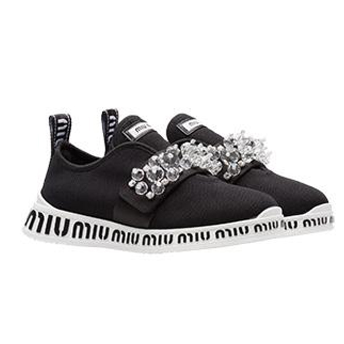 ミュウミュウ MIU MIU LADY SHOES レディースシューズ  5E015C 3K63 NERO Slip-On Sneakers With Crystals in Black