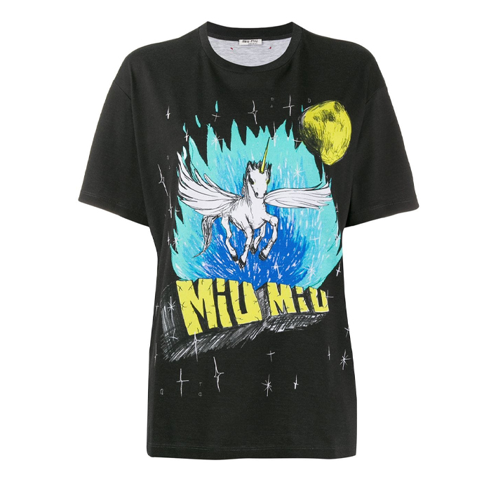 ミュウミュウ MIU MIU LADY T-SHIRTSレディースTシャツ MJN1441UE9NERO Black T-Shirt Printed In Cotton