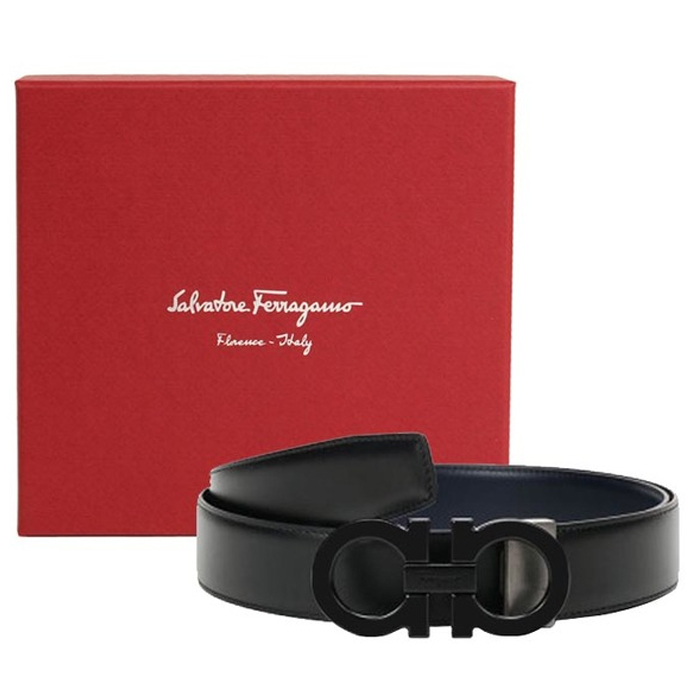 フェラガモ FERRAGAMO BELT メンズベルト67-9710-15 CALF NERO BLACK/BLUE MARINE
