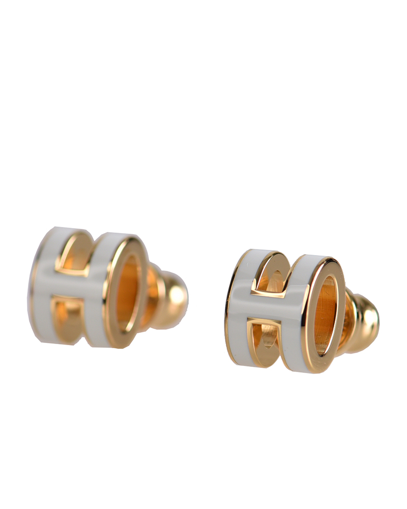 エルメス HERMES EARRING レディースイヤリング MINI-POP-H-EAR-BLANC-GO ゴールド ホワイト