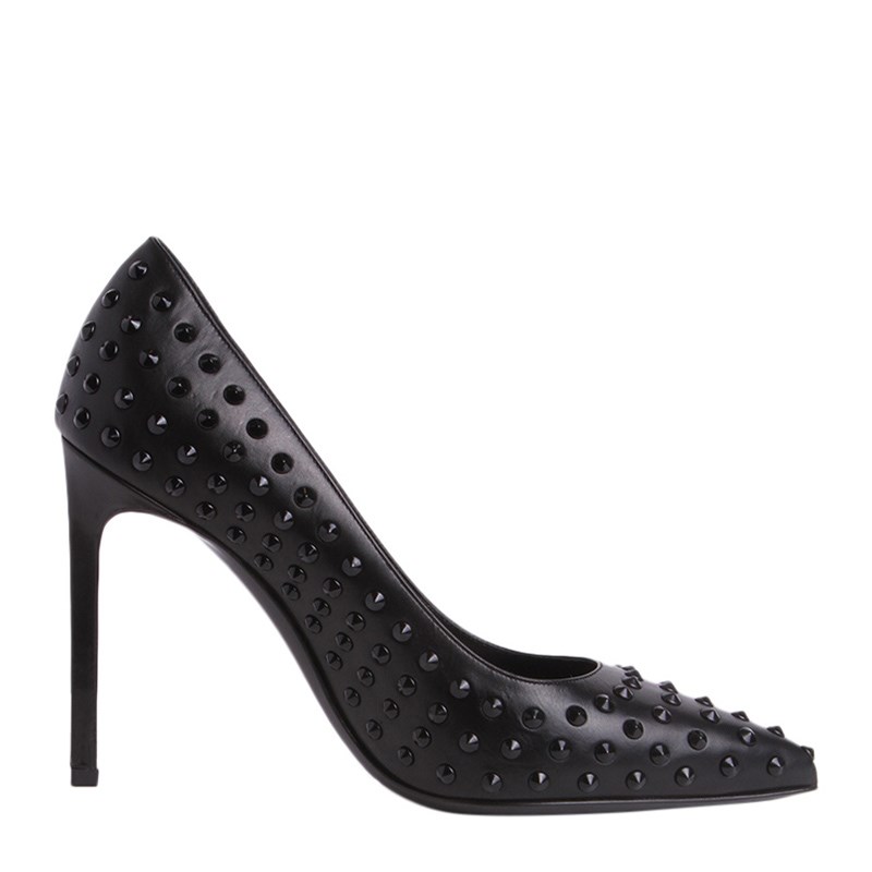 サンローラン SAINT LAURENT レディース ブラック スタッズ ポインテッド ハイヒール  シューズ 375399 CYU00 1000