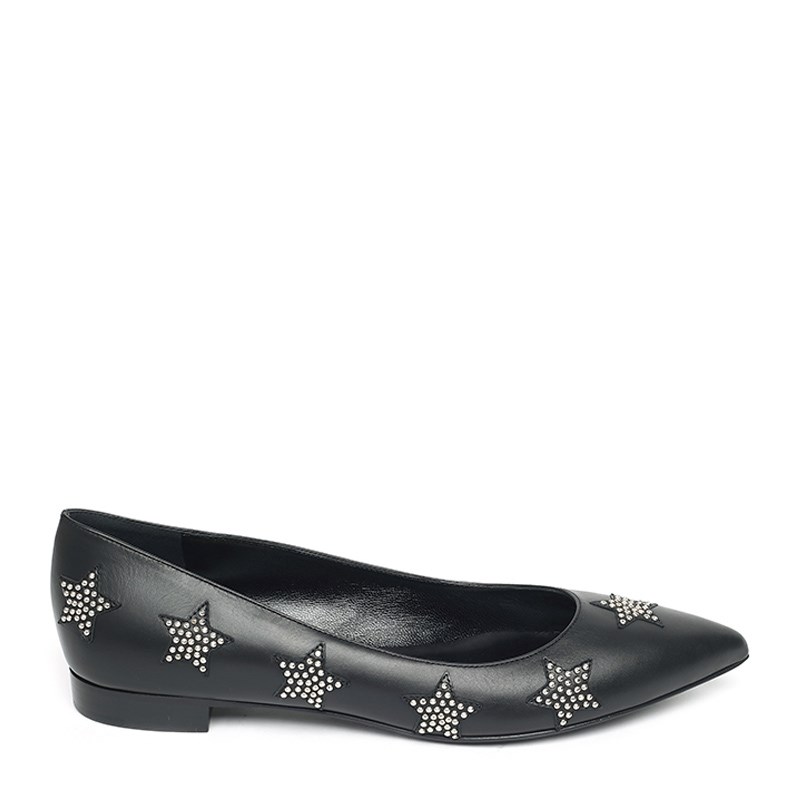 サンローラン SAINT LAURENT レディース ブラック タッズ レザー フラットシューズ 375437 CYU00 1000