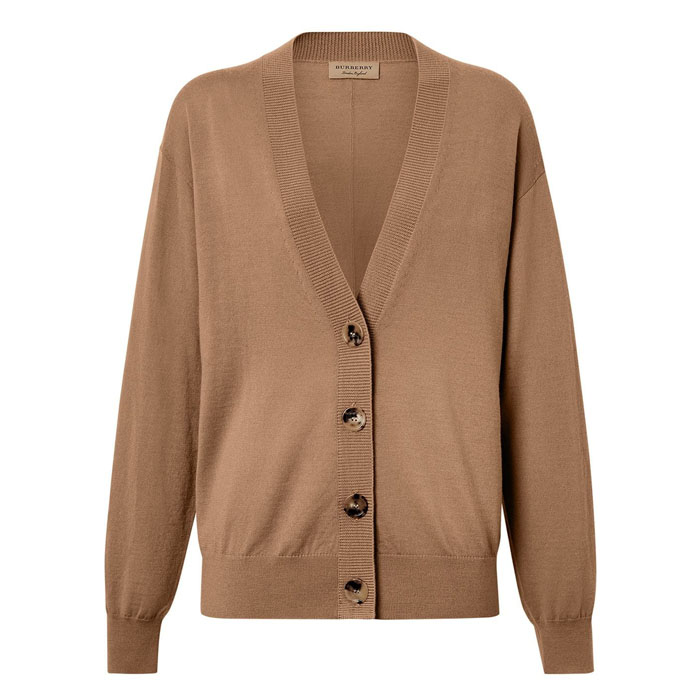 BURBERRY LADY Vintage Check Detail Merino Wool Cardigan 8007975 CAMEL 19FW