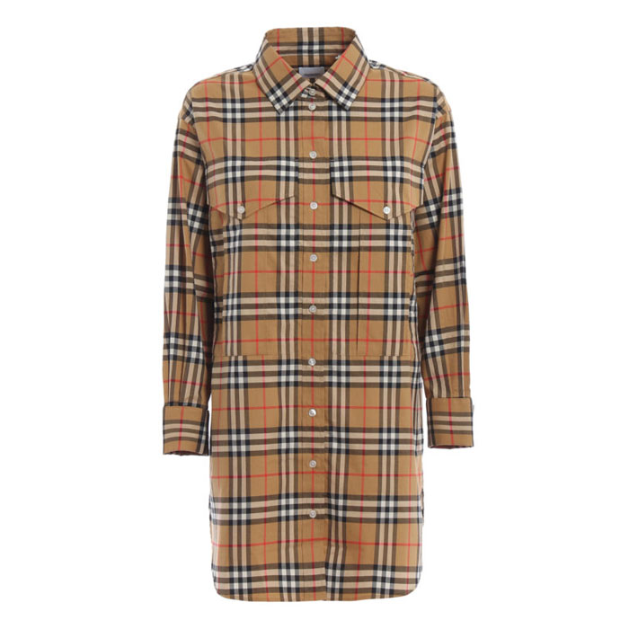 BURBERRY LADY ONE-PIECEL Redwing Vintage Check Over Shirt 8014011 Antique Yellow Check Light Brown 19FW