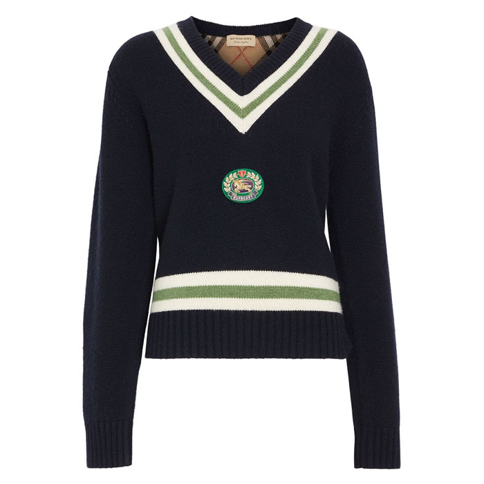 BURBERRY LADY SWEATER バーバリーレディースセーター 8007851 NAVY Embroidered Crest Wool Cashmere Sweater 19FW