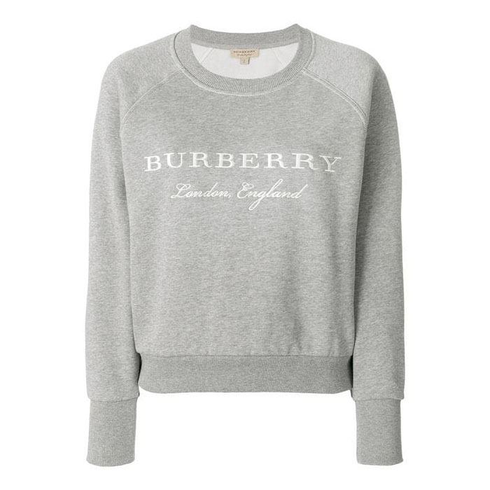 BURBERRY LADY SWEAT SHIRT バーバリーレディーススウェットシャツ 4056172 PALE GREY MELANGE Embroidered Cotton Blend Jersey 19FW