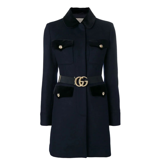 グッチ GUCCI LADY COAT レディー コート 550979 ZAAL6 1000 Velvet-Trimmed Single Breasted Coat 19FW