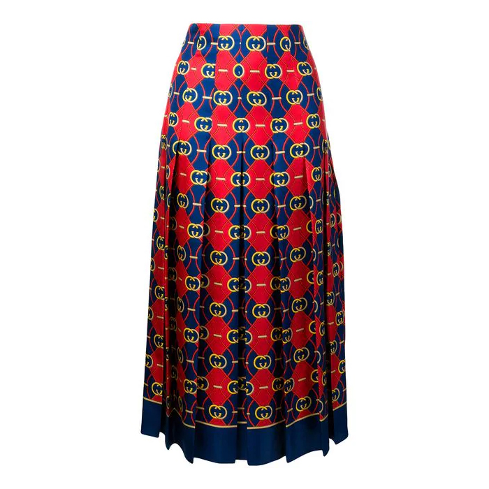 グッチ GUCCI レディーススカート Pleated Printed Silk Crepe De Chine Midi Skirt in Red 409370 ABR4 4110