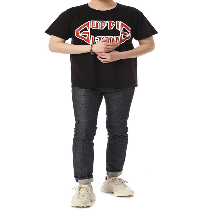 グッチ GUCCI メンズTシャツ Front Logo Print Cotton T-Shirt 493117 XJAI0 1307