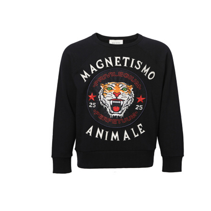 グッチGUCCI メンズスウェットシャツ Sweater Black cotton tiger embroidered men's sweater 497253 X9T49 1082