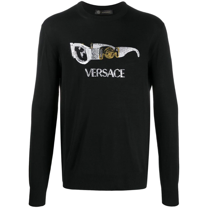 ヴェルサーチ VERSACE メンズビスコース ニットメンズ ブラック ラインストーン A86050 3965 1008
