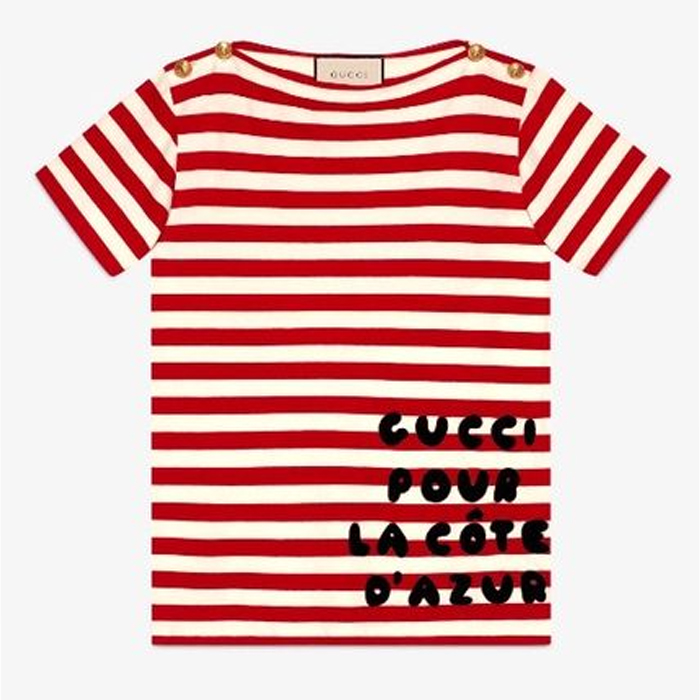 グッチGUCCI レディースTシャツStripes Boat Neck Cotton Medium Short Sleeves Oversized 562362 XJAW0 9376