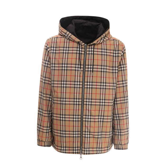 バーバリーBURBERRY メンズ リバーシブル ジップアップ パーカー ブルゾン ヴィンテージチェック ラバーロゴタグ ジャケット 8027097 A7028 ARCHIVE BEIGE
